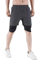 NAVYFIT Men's Running Active Wear Double Layer Shorts (MRS06) (Pack of 3) Dark Grey
