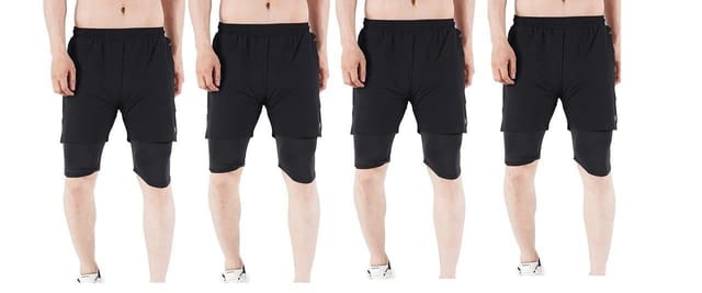 NAVYFIT Men's Running Active Wear Double Layer Shorts (MRS06) (Pack of 4) Black