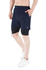 NAVYFIT Men's Running Active Wear Double Layer Shorts (MRS06) (Pack of 2) Navy Blue