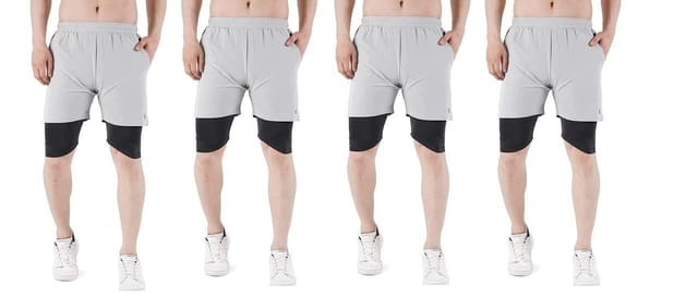 NAVYFIT Men's Running Active Wear Double Layer Shorts (MRS06) (Pack of 4) Light Grey