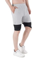 NAVYFIT Men's Running Active Wear Double Layer Shorts (MRS06) (Pack of 4) Light Grey