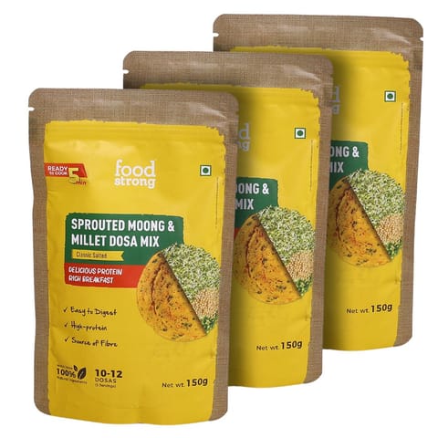 Foodstrong Sprouted Moong Dosa Mix | Classic Salted | 150g x 3