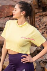 Clovia Comfort Fit Text Print Turtleneck Active Crop Top - Quick-Dry