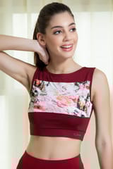 Clovia Comfort-Fit Active Marble Print Crop Top - Quick-Dry