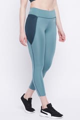 Clovia Snug Fit Active Mid-Rise Ankle-Length Tights in Baby Blue - Quick-Dry