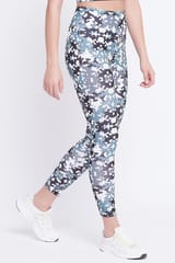 Clovia Snug Fit Printed Active Tights in Dark Grey - Quick-Dry