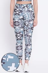 Clovia Snug Fit Printed Active Tights in Dark Grey - Quick-Dry