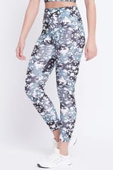 Clovia Snug Fit Printed Active Tights in Dark Grey - Quick-Dry