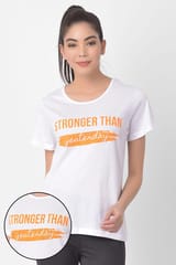 Clovia Comfort Fit Activewear Sports T-shirt White/Yellow - Quick-Dry