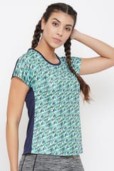 Clovia Activewear Printed Short Sleeve Sports T-shirt - Quick-Dry