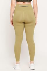 Clovia Snug Fit High Rise Ankle-Length Active Tights in Olive Green - Quick-Dry