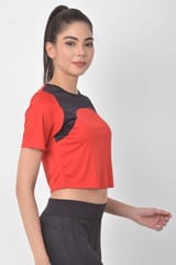 Clovia Comfort Fit Active Cropped T-shirt with Yoke Panel - Quick-Dry