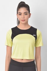 Clovia Comfort Fit Active Cropped T-shirt with Yoke Panel - Quick-Dry