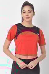 Clovia Comfort Fit Active Cropped T-shirt with Yoke Panel - Quick-Dry