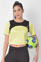 Clovia Comfort Fit Active Cropped T-shirt with Yoke Panel - Quick-Dry
