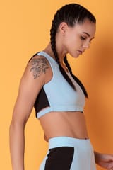 Clovia Activewear Sports Crop Top with Back Cut-out Blue - Quick-Dry