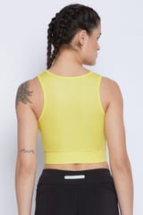 Clovia Snug Fit Active Crop Top with Twist Knot Yellow - Quick-Dry