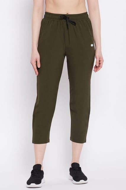 Clovia Activewear Sports Tights With Pocket Olive- Quick-Dry