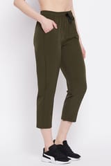 Clovia Activewear Sports Tights With Pocket Olive- Quick-Dry