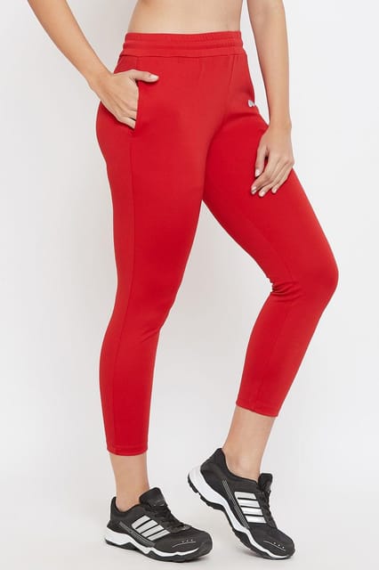 Clovia Activewear Ankle length Tights Red- Quick-Dry