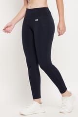 Clovia Snug Fit Active Tights in Navy with Reflective Logo Blue - Quick-Dry