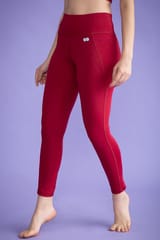 Clovia Active Tights with Wide Elastic Waistband in Maroon - Quick-Dry