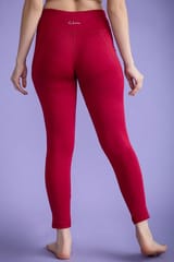 Clovia Active Tights with Wide Elastic Waistband in Maroon - Quick-Dry