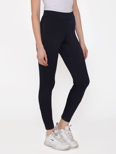Clovia Activewear Ankle Length Sports Tights in Navy Blue - Quick Dry