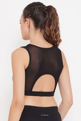 Clovia Medium Impact Padded Marble Print T-shirt Sports Bra in Blue - Moisture Wicking