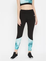 Clovia Activewear Ankle Length Printed Sports Tights Blue  -Quick-Dry