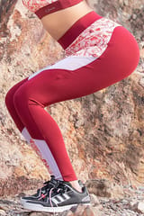 Clovia Activewear Ankle Length Printed Tights Red - Quick-Dry