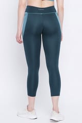 Clovia Snug Fit Activewear Ankle Length Tights with Pocket Teal- Quick-Dry