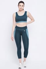 Clovia Snug Fit Activewear Ankle Length Tights with Pocket Teal- Quick-Dry