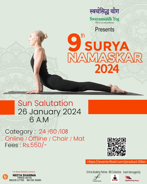 9th 108 Surya Namaskar: 26th January 2024: 6 A.M. IST