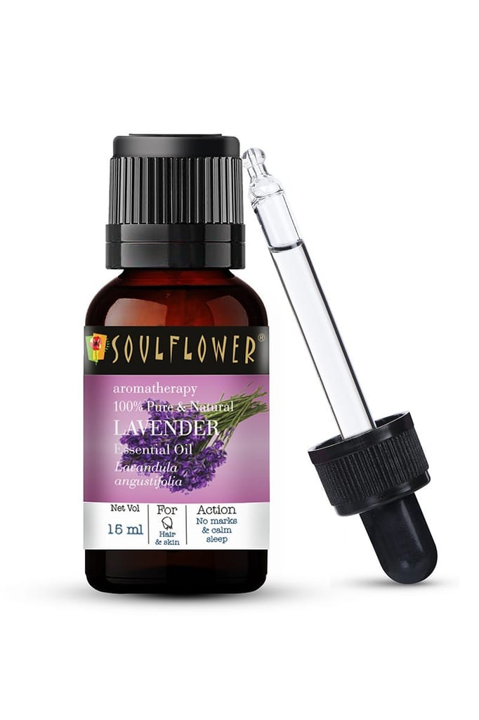 Soulflower Lavender Essential Oil for Hair Growth, Dandruff Control, Scars, Clear Skin & Sound Sleep, 100% Pure, Natural & Undiluted Oil, 15ml