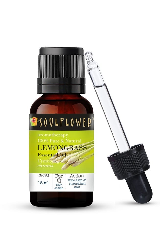 Soulflower Lemongrass Essential Oil for Hydrating & Moisturising Skin, Strong Hair Roots, Hair Fall, 100% Pure, Natural & Undiluted Oil, 15ml