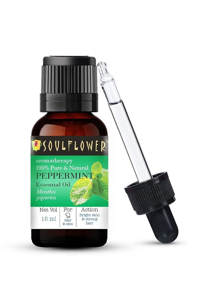 Soulflower Peppermint Essential Oil for Hair Growth, Skin Brightening, Scalp Cooling - Camphor Family Premium Oil, 100% Pure, Natural & Undiluted Oil, 15ml