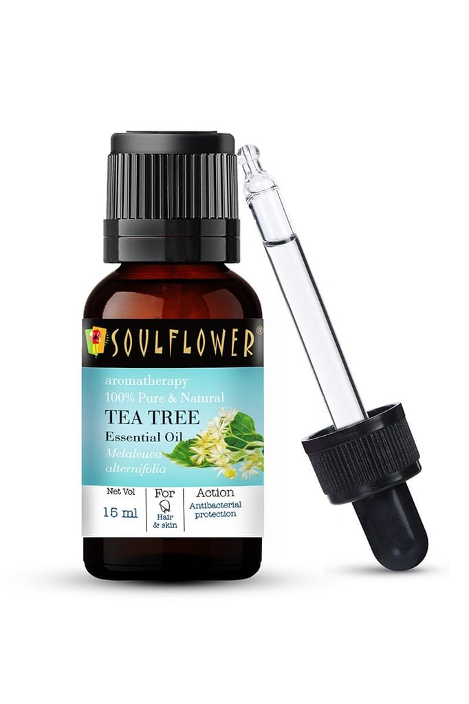 Soulflower Tea Tree Essential Oil for Acne Control, Dandruff & Hairfall Control, T Zone, Underarm & Cuticles - High Potency, 100% Pure, Natural & Undiluted Premium Essential Oil Certified By Ecocert, 15ml