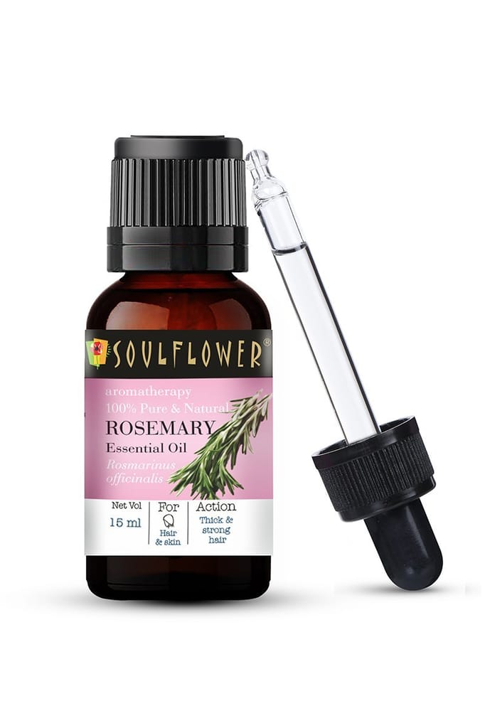 Soulflower Rosemary Essential Oil for Hair Growth, Long, Shining & Strong Hair, Hydrating & Moisturising Skin, Inhalation, 100% Pure, Natural & Undiluted Oil, 15ml