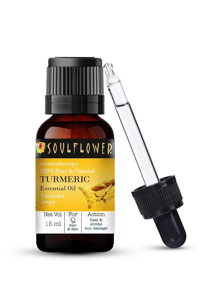Soulflower Turmeric Essential Oil, for Flawless Skin, Dark Spot Reduction, Dandruff & Hairfall Control, Topical Hair & Skin Treatments, High Potency, 100% Pure, Natural & Undiluted Oil, 15ml