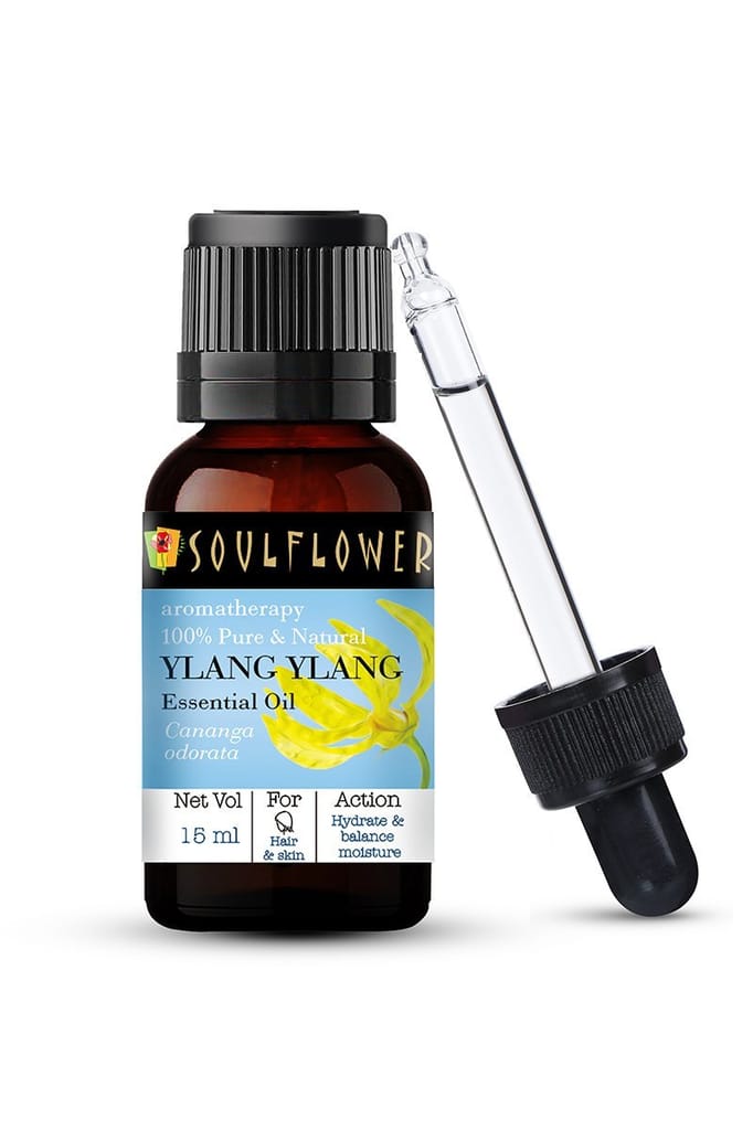 Soulflower Ylang Ylang Essential Oil for Thick & Shiny Hair, Youthful Skin, Panic & Stress Relief, 100% Pure, Natural & Undiluted Oil, 15ml