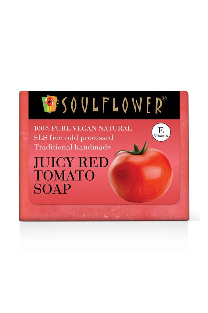 Soulflower Cleansing Juicy Red Tomato Soap for Suntan Reduction, Anti Aging & Skin Brightening, 150g