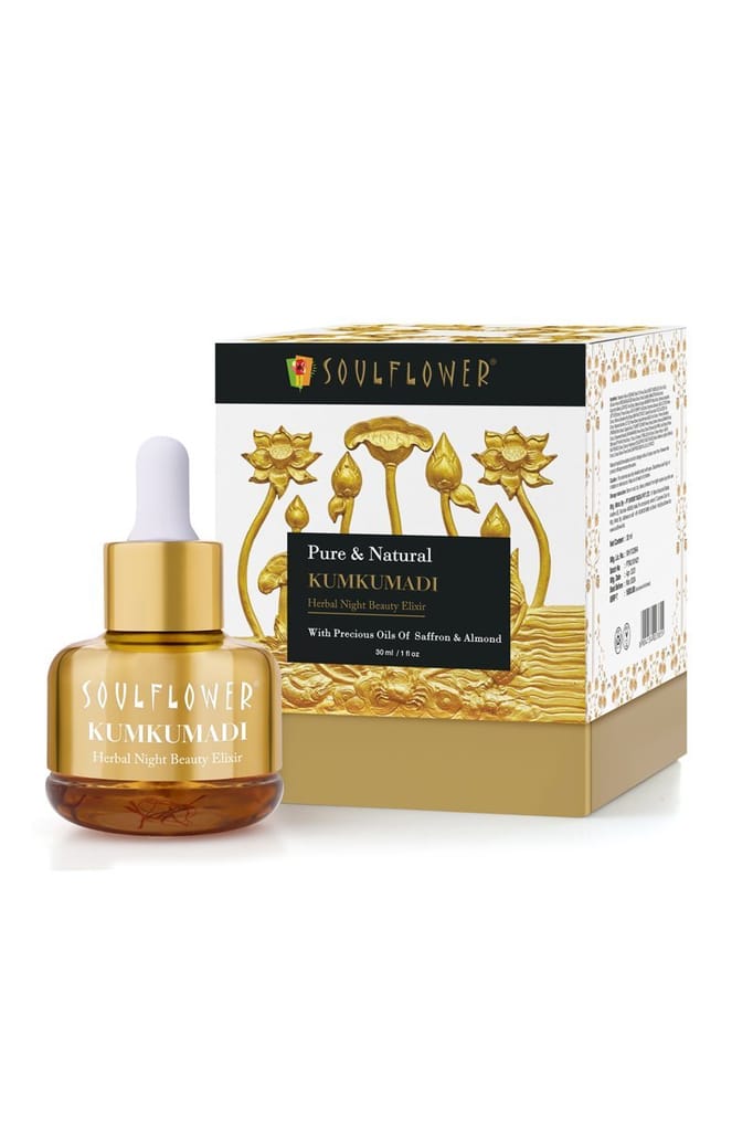 Soulflower Pure & Natural KUMKUMADI Night Beauty Elixir With Precious Oils of Saffron & Almond for Skin Brightening, Glow, Moisturising, Pigmentation Control, 30ml