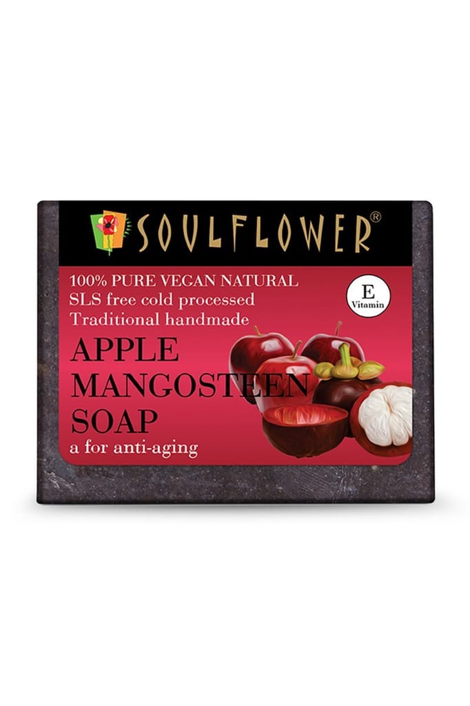 Soulflower Cleansing Apple Mangosteen Soap for Anti Aging, Dead Skin Removal, Wrinkle Control, 150g