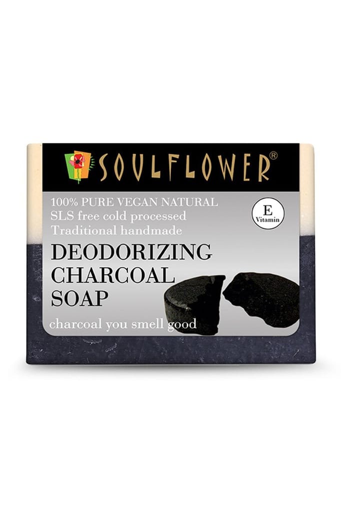 Soulflower Deodorizing Charcoal Soap for Odour Control, Skin Detox, Acne, Bacne & Oil Control, 150g