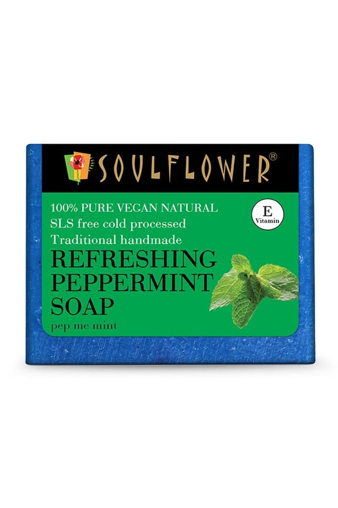 Soulflower Cleansing Refreshing Peppermint Soap for Pores Cleansing, Smooth & Oil Free Skin, 150g