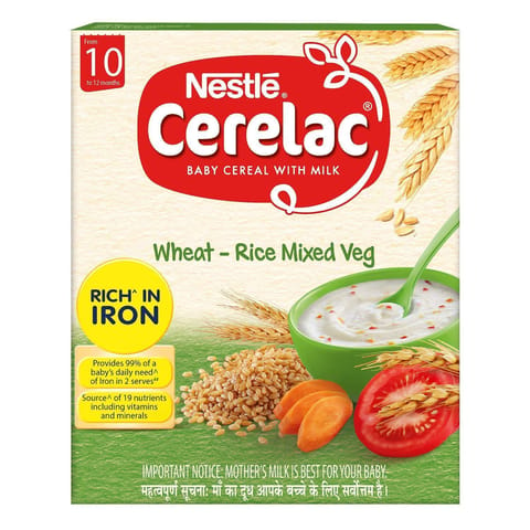 Nestle Cerelac WheatRice MixedVeg ,10-12Mth, Stage3,300gm