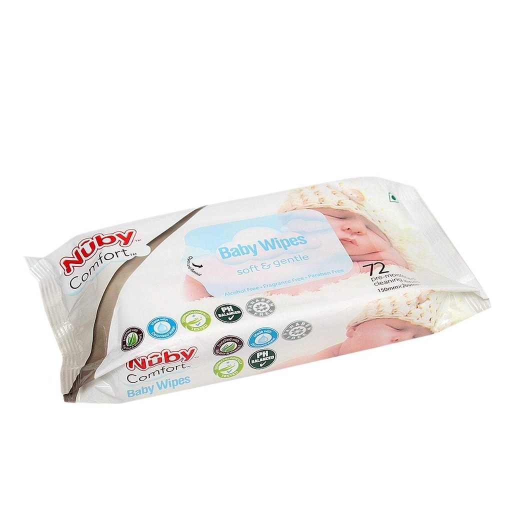 Nuby Pre-moistened Paraben Free soft baby wipes with AloeVera & VitaminE 72 Wipes