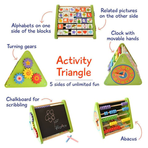 Shumee Wooden Activity Triangle| Educational Toy Abacus, Alphabets Blocks