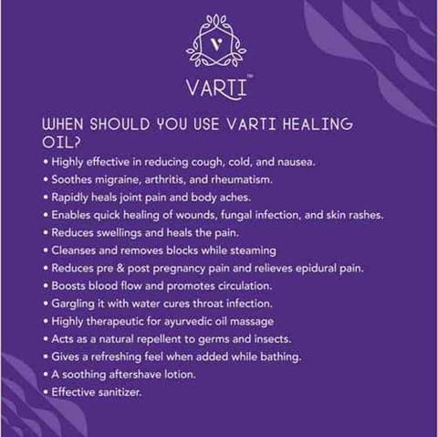 VARTI -AYUSH Certified, Parabens & Sulphate Free Healing Oil, 100% Organic & Chemical free-15ml